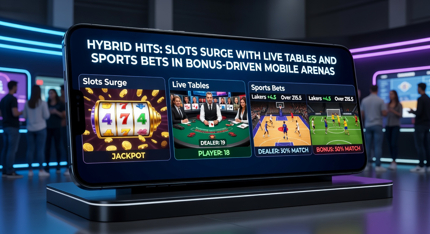 Dynamic split-screen view of a mobile app featuring slot reels exploding with wins, a live dealer spinning roulette, and live soccer betting odds
