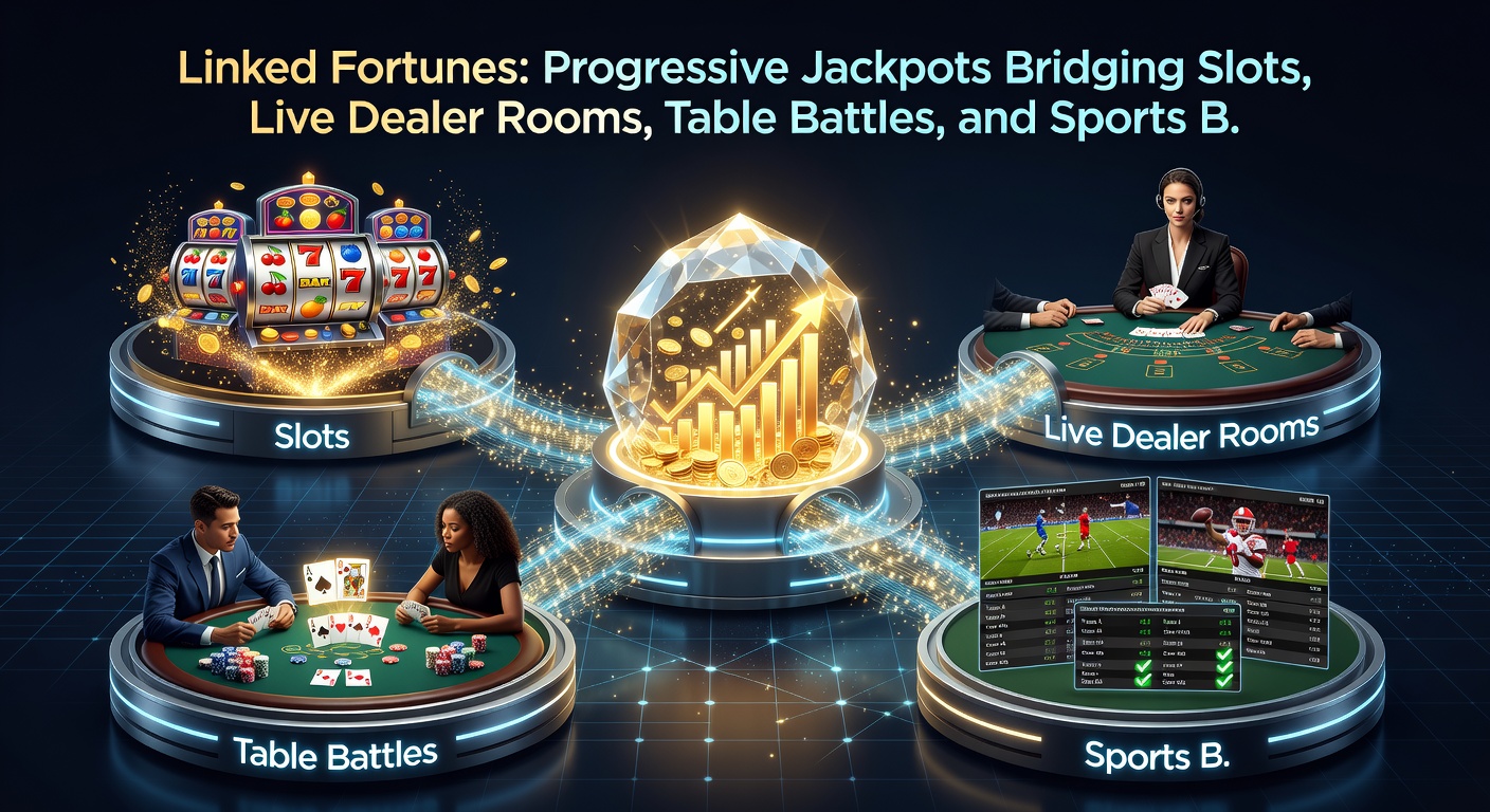 Close-up of a mobile app interface displaying a unified progressive jackpot tracker, linking slot reels, live dealer blackjack, roulette wheel, and sports betting odds in a seamless dashboard