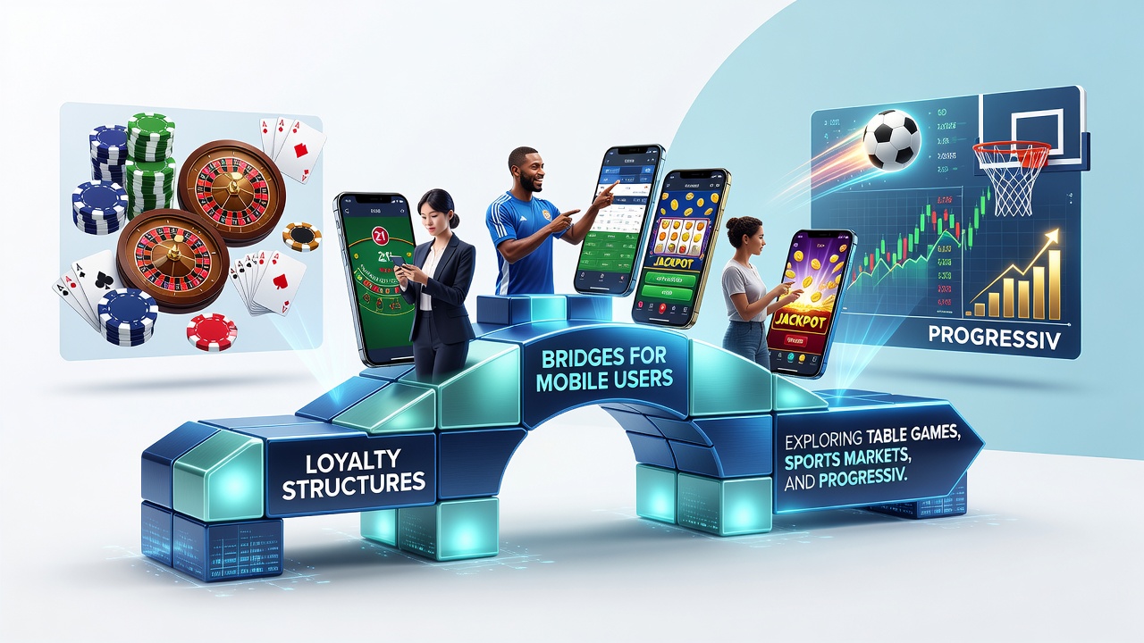 Progressive jackpot meters displayed on mobile screens alongside loyalty tier progress indicators