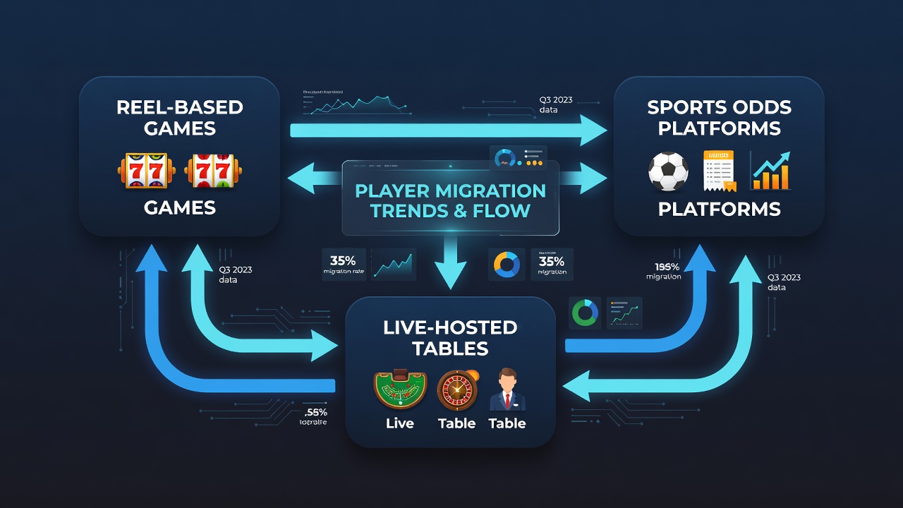 Diagram of layered reward pathways connecting slot reels to sports betting and live tables