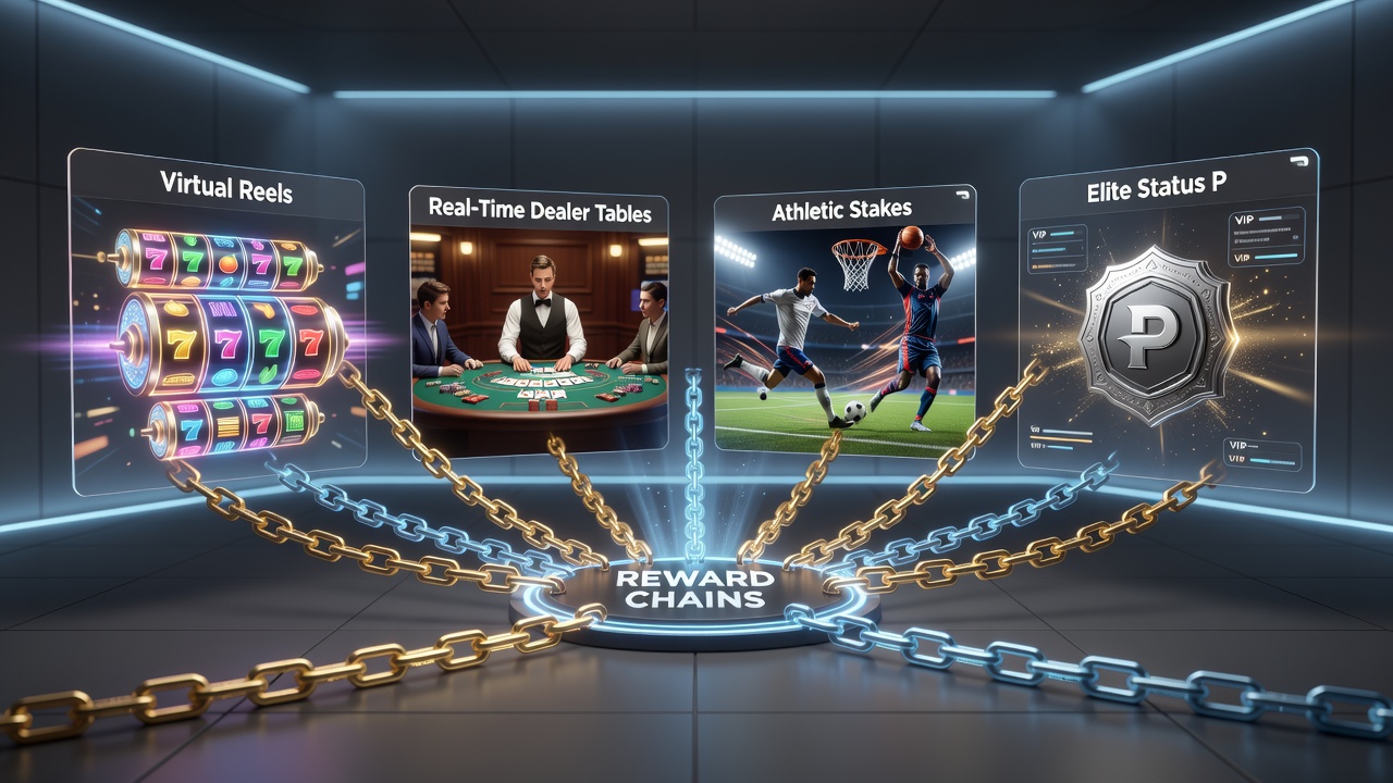 Dashboard view of reward progress connecting live tables, sports stakes, and VIP status on a tablet device