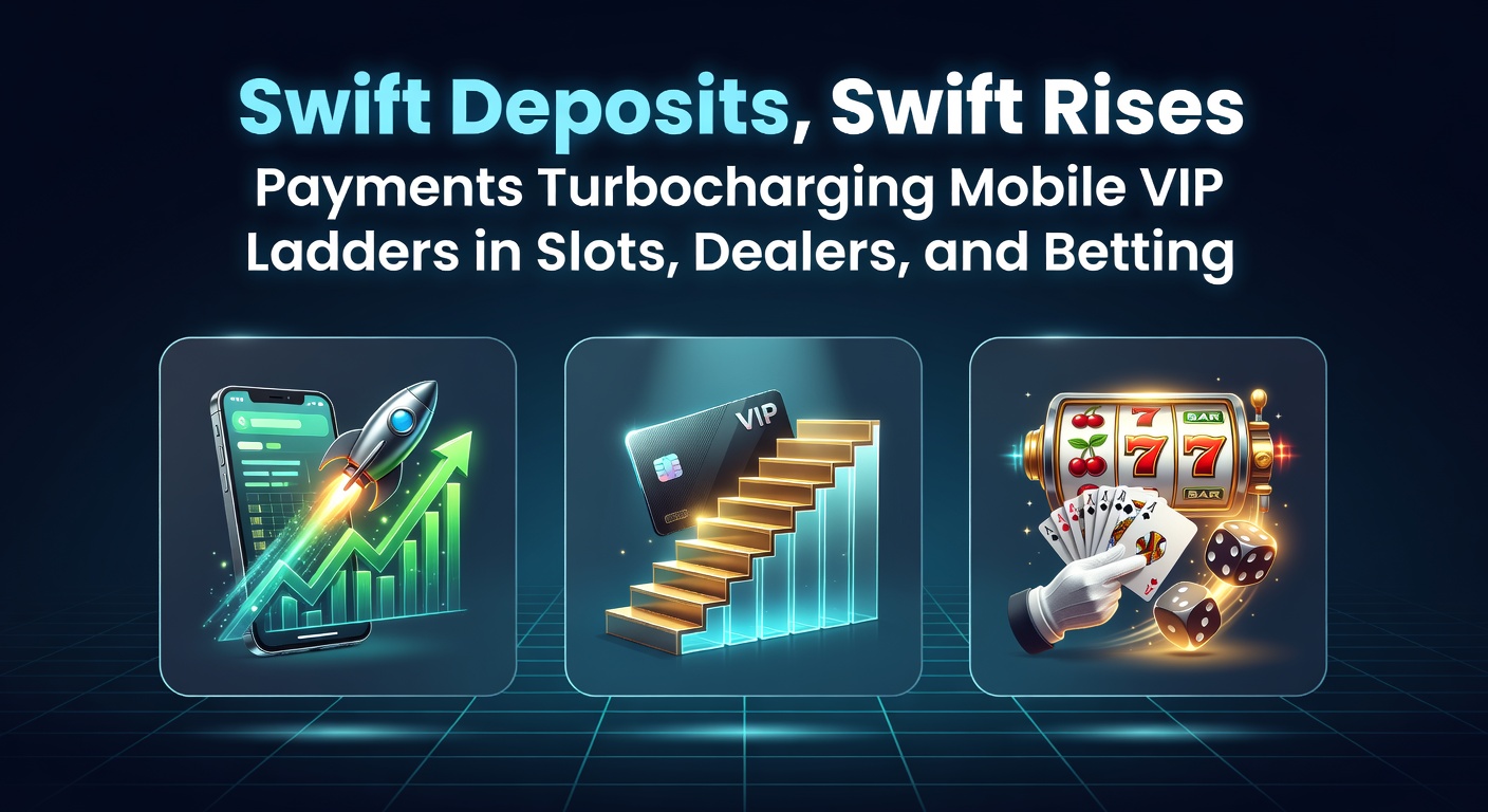 Dynamic graphic of a VIP progress meter surging upward next to icons for slots reels, live dealer roulette wheel, and sports betting tickets, with payment arrows injecting speed