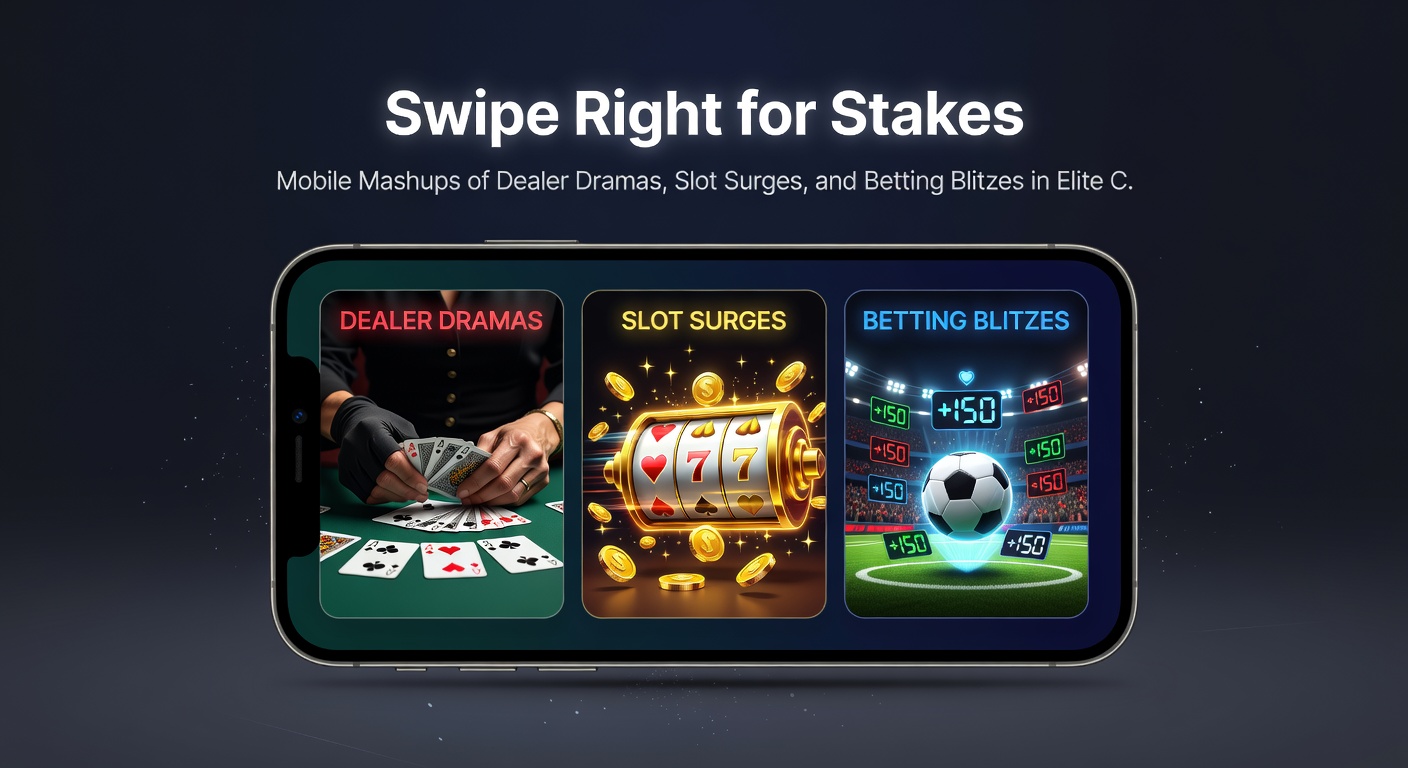High-roller swiping on a luxury yacht, with mobile app showing cascading slot wins merging into live betting interface under sunset skies
