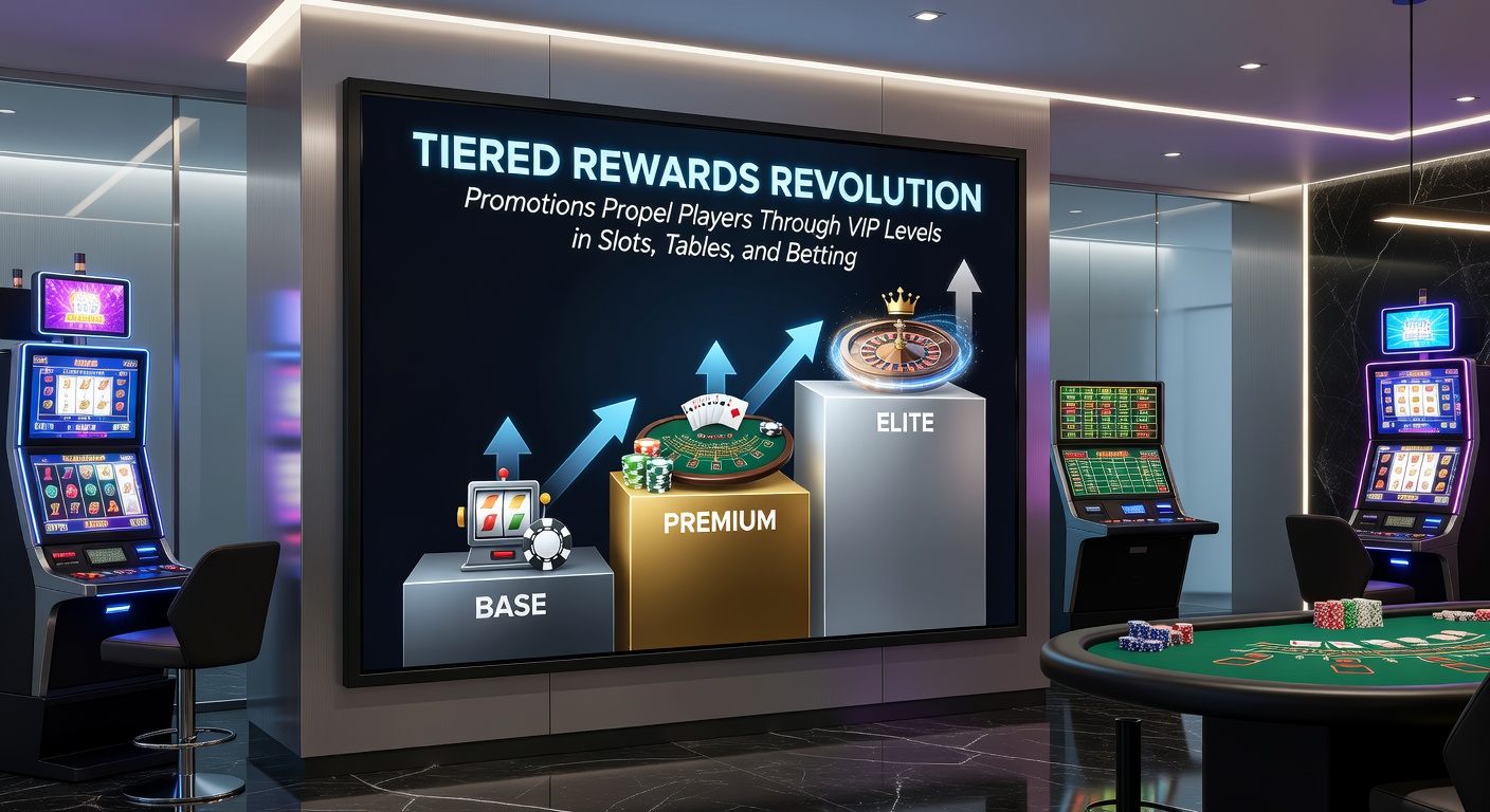Dynamic scene of live dealer blackjack table integrated with VIP tier icons and promotional overlays, alongside slot machines and betting slips