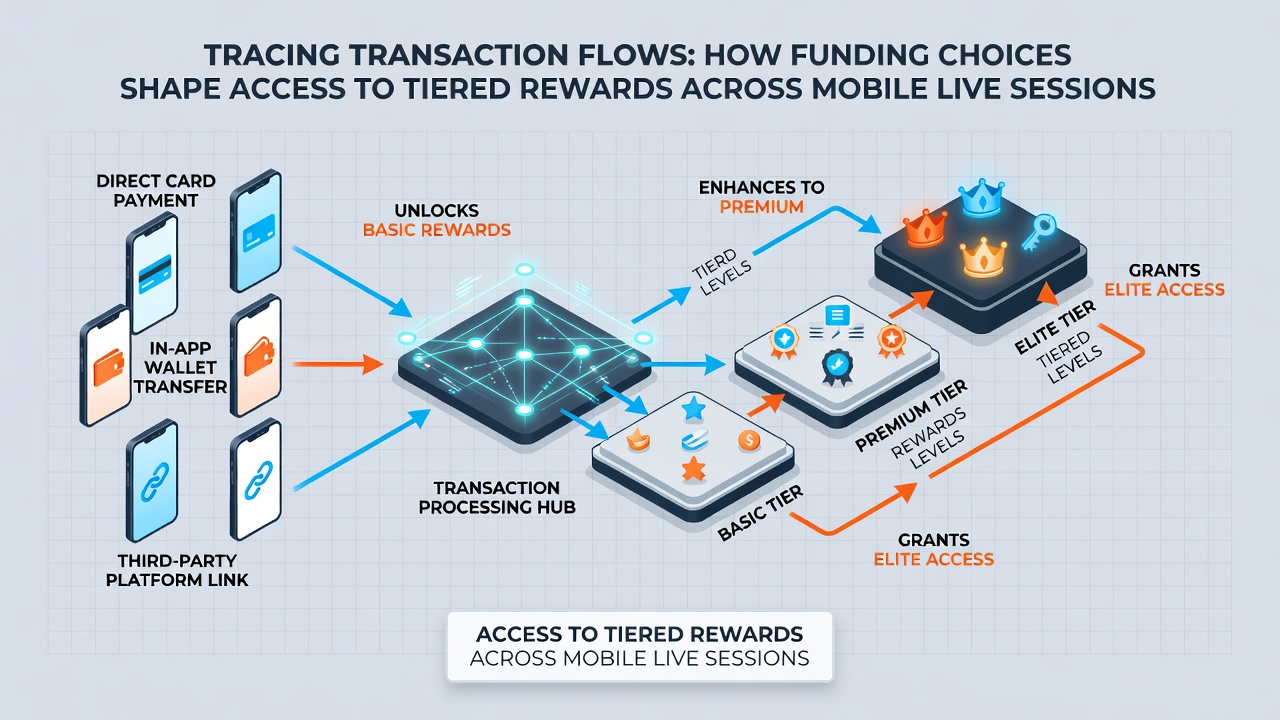 Infographic showing how different funding methods connect to VIP tier unlocks and progressive jackpot eligibility in live mobile environments